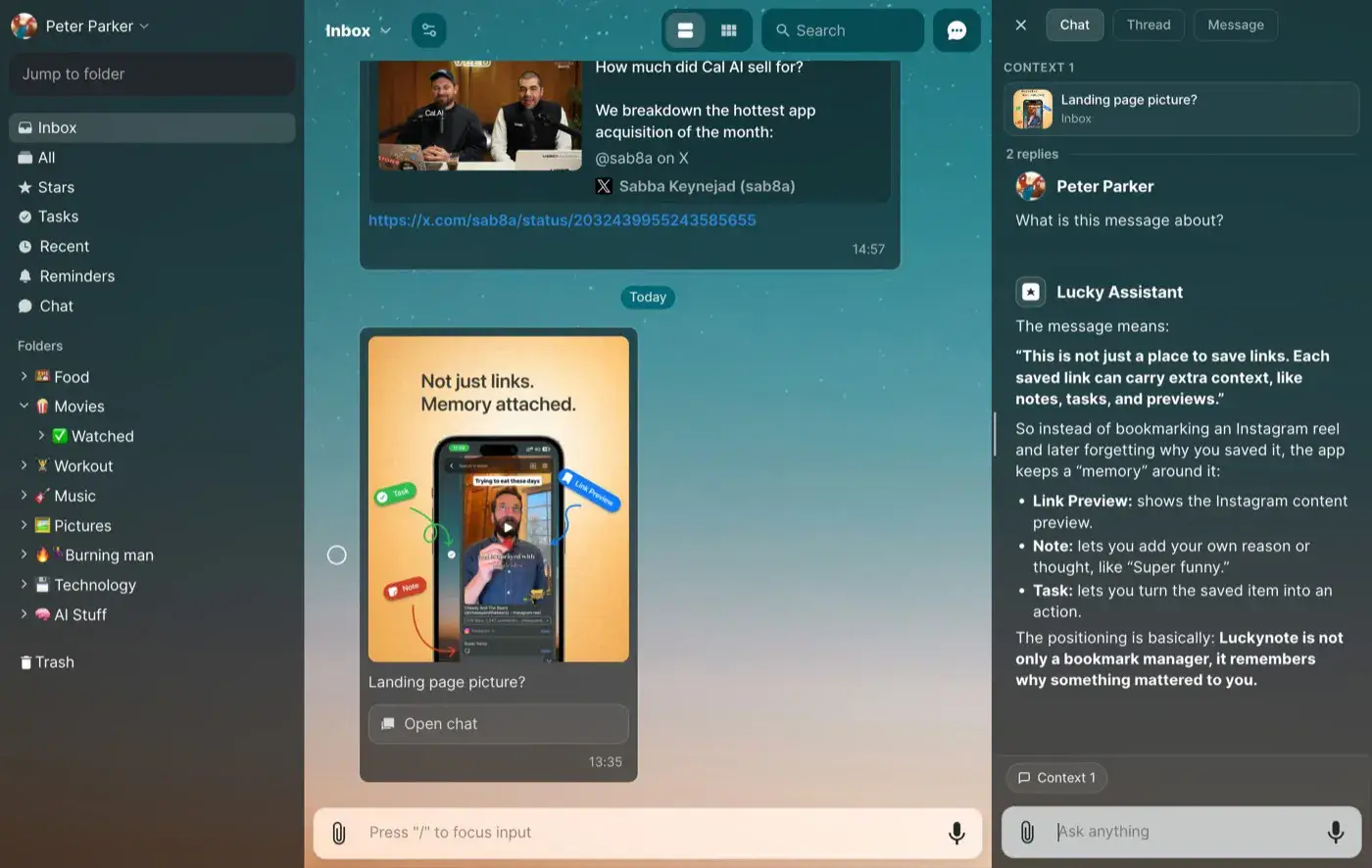 Luckynote app on desktop